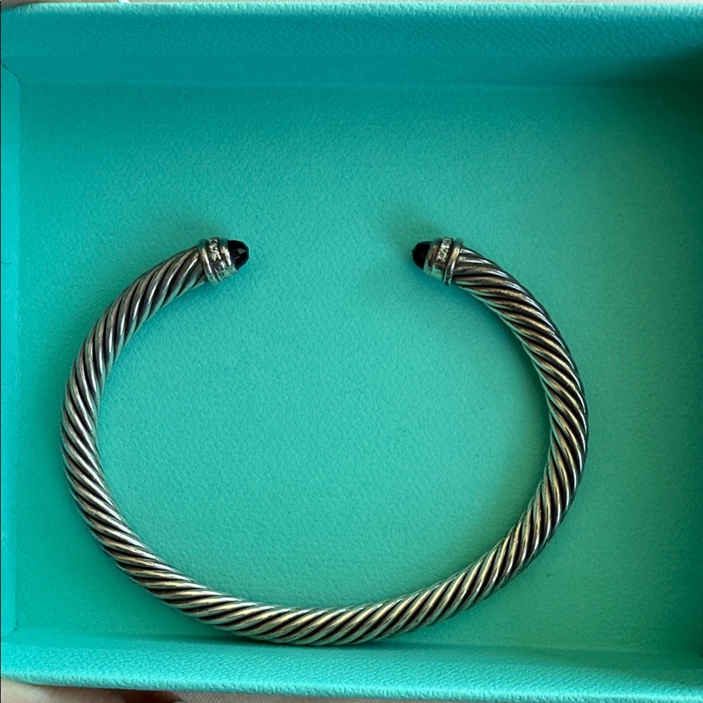 David Yurman Silver Twisted Cable Bracelet with Black Accents and Diamonds